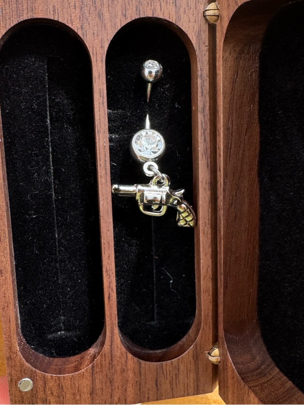 Sterling Silver Revolver Belly Button Ring with diamond jem